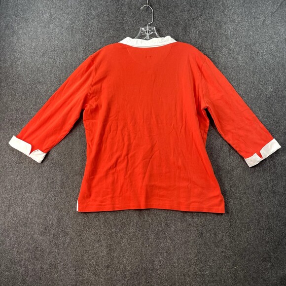 Bogner Shirt Women's XXL Orange Red White 100% Cotton 3/4 Sleeve Polo Blouse - Picture 6 of 7